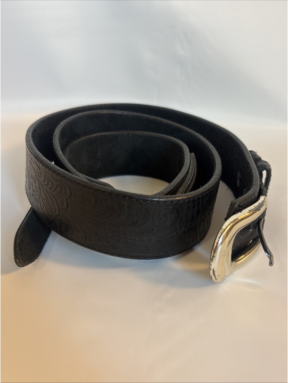 Black Leather Justin Belt Pattern Printed Made In Spain